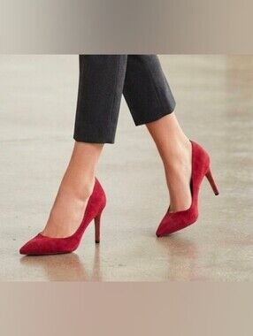 Sam & Libby Red Suede Pointed Toe Stiletto Heels. Size 9.5 Womens.